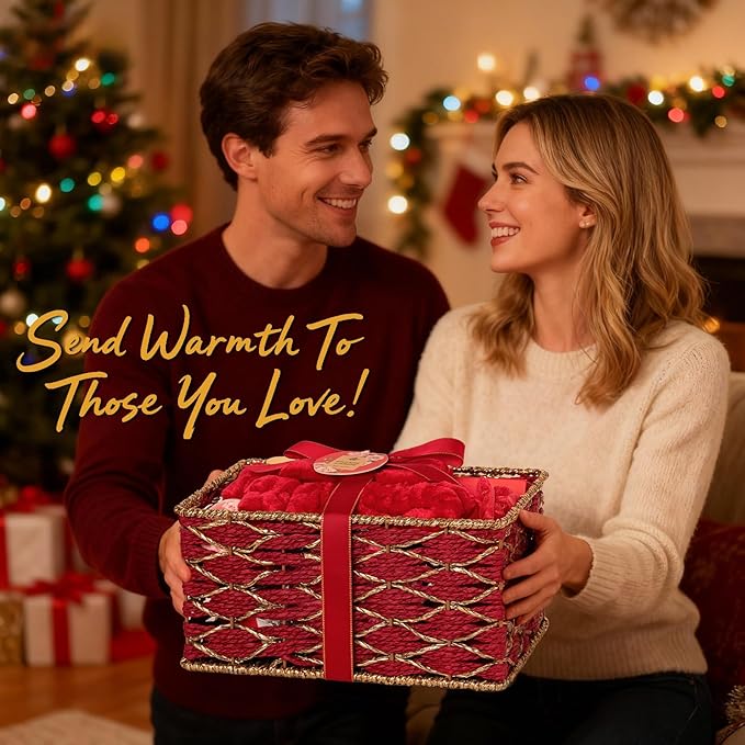 35 Pcs Christmas Gift for Women, Red Rose Bath and Body Basket Gift, Face Skin Care Kit, Home Spa Self Care, Lip Gloss, Diffuser, Necklace, Birthday, Valentines, Mother Day, Bridal Shower, Anniversary