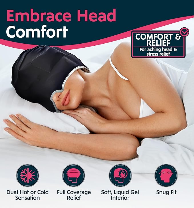 Magic Gel Migraine Ice Head Wrap | Real Migraine & Headache Relief | The Original Headache Cap | Cold, Comfortable, Dark & Cool; Endorsed by Physicians, Loved by Thousands - (Black)