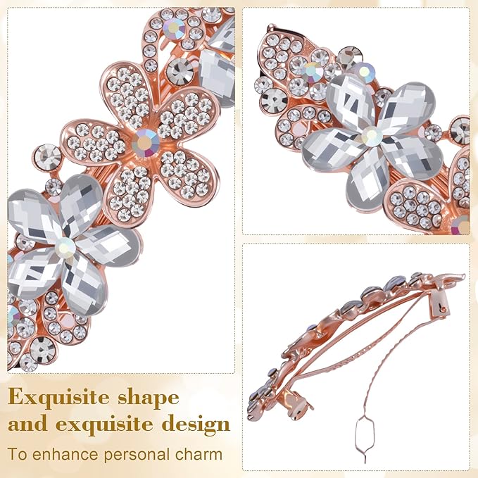 Joez Wonderful Rhinestone Hair Clip Sparkly Crystal Barrettes French Wedding Prom Engagement Pageant First Communion Hair Decorative Accessories for Women Bride Thick Long Hair (Flower White, 1 Pcs)