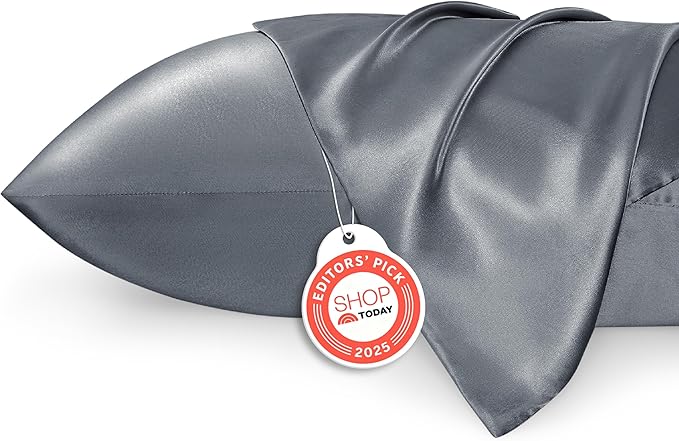 Bedsure Satin Pillowcase for Hair and Skin Queen - Space Grey Silky Pillowcase 2 Pack with Envelope Closure, Similar to Silk Pillow Cases, Gifts for Women Men, 20x30 Inches, 2pcs