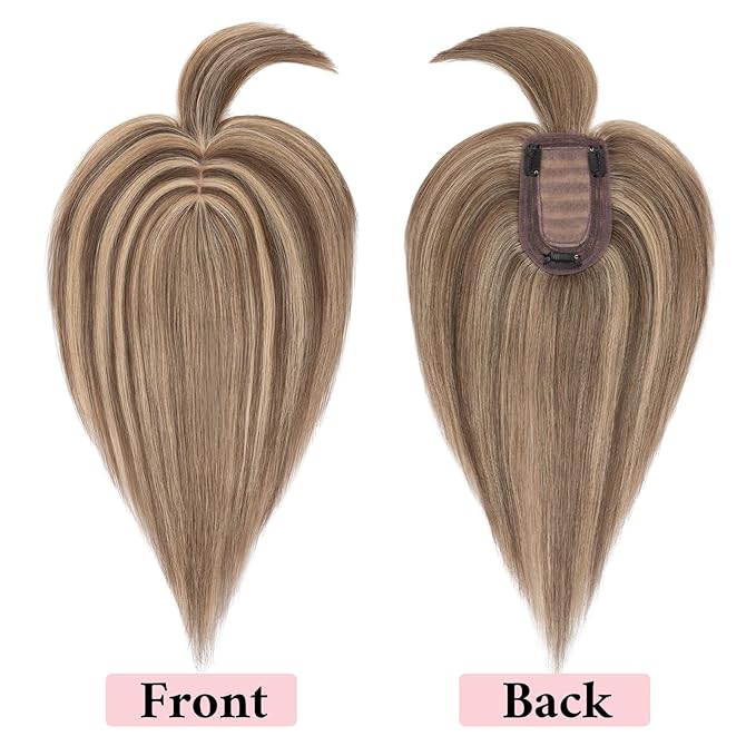 SEGO 100% Real Human Hair Toppers, with Air Bangs, Silk Base 150% Density, Clip in Topper, 2.7肺5.1・ HairPieces for Women, with Thinning/Hair Loss Cover Gray
