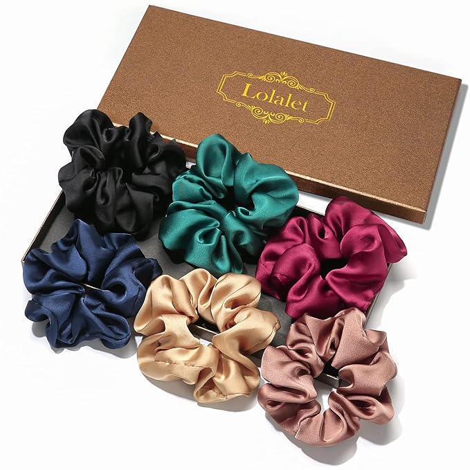 Lolalet Scrunchies for Women, Satin Hair Scrunchies Softer Than Silk Hair Ties for Hair Sleep, Big Scrunchy Ponytail Holder with Elastic Hair Bands for Girls Thick Thin Curly Hair -6 Pack, Style D