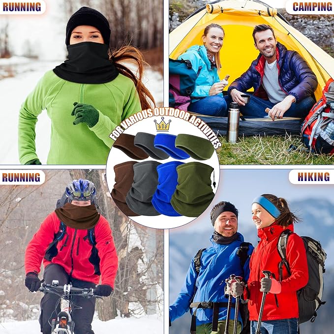SATINIOR 12 Pcs Winter Neck Gaiters Fleece Neck Warmer Drawstring Thermal Face Scarf Ear Warmers Headband Head Wrap Ear Muff