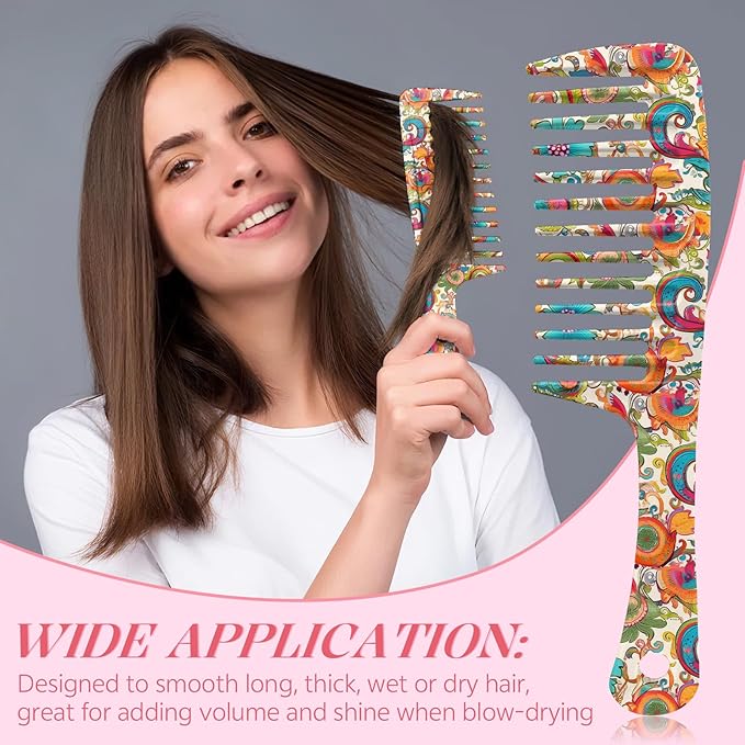 Wide Tooth Comb,Effortless Tangle Removal for Curly, Wet, Long Hair Wet,Cute Aesthetic Design for Women Men and Girls (Orange-16)
