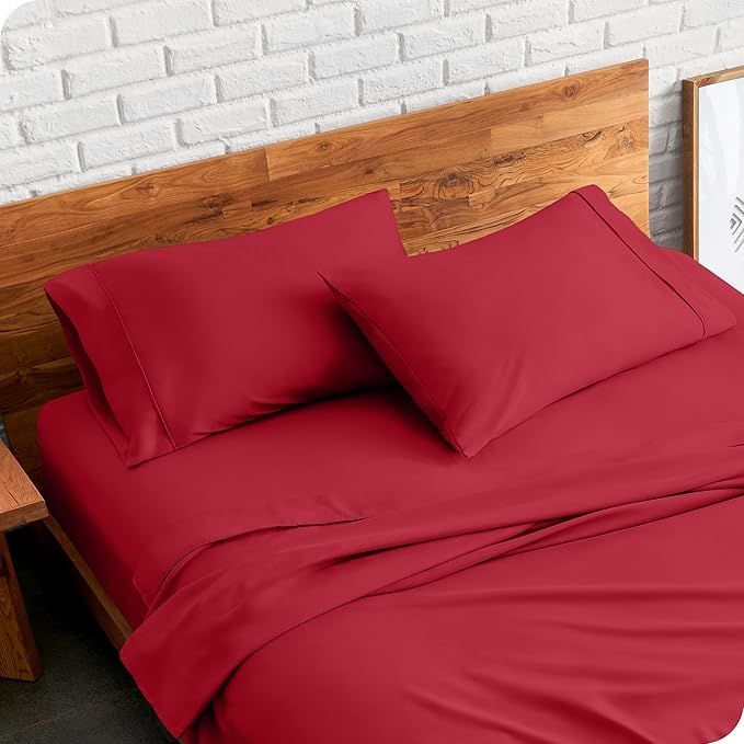 Bare Home Microfiber Pillow Cases - King Size Set of 2 - Cooling Pillowcases - Double Brushed - Red Pillowcases 2 Pack - Easy Care (King Pillowcase Set of 2, Red)
