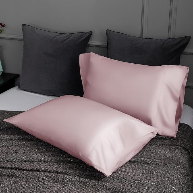 TELUS Pillow Cases Queen Size 2 Pack, Bamboo Rayon & Lyocell Pillowcase with Envelope Closure, Cooling Breathable Pillow Cover for Hot Sleeper & Night Sweats, 20x30 inch, Light Pink