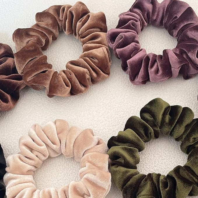Velet Scrunchies for Women, 6 Pcs Soft Hair Ties, No-tangling Elastic Scrunchy, Ponytail Holder Hair Accessories, Stretchy Scrunchy Set for Thin & Thick Hair, Classic Hair Bands Set