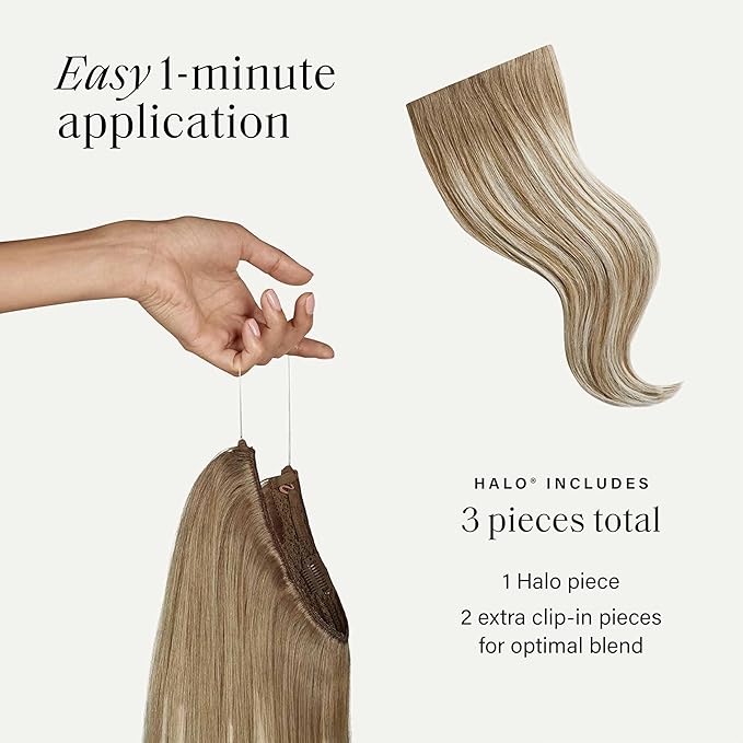 Luxy 100% Remy Human Hair – Halo Clip-In Hair Extensions –Natural Looking Volume & Length - One-Piece - Easy 5-Min Application 180 grams 20" Dimensional Natural Blonde