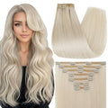 Full Shine Human Hair Extensions Clip ins Platinum Blonde Short Hair Extensions Real Human Hair Clip ins for A Bob Haircut for Diy 12 Inch 7 Pcs 95 G