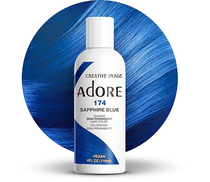 Adore Semi Permanent Hair Color (174 Sapphire Blue) | Vegan & Cruelty-Free Blue Hair Dye | No Ammonia, No Peroxide, No Alcohol | 4 Fl Oz (Pack of 1)