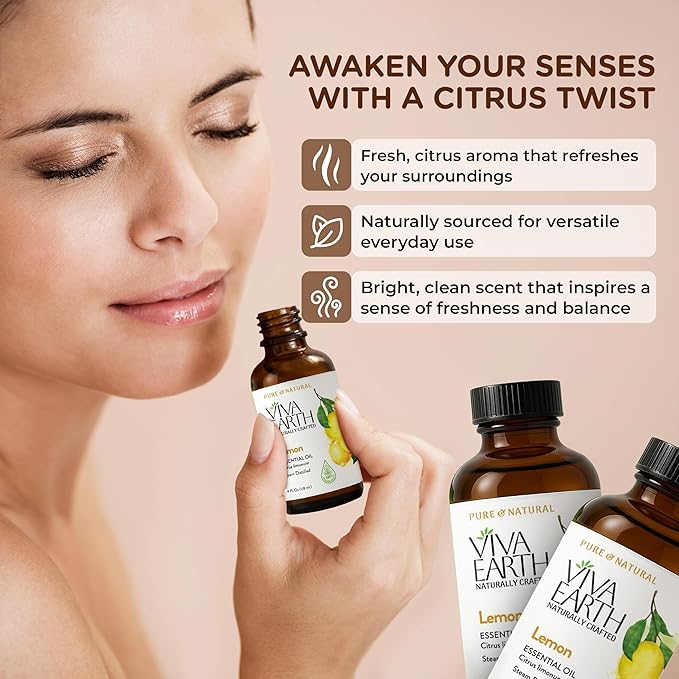 Lemon Essential Oil – Pure and Natural Bright, Zesty Citrus Aroma for Diffusers, Home Fragrance, Hair and Skin Care, DIY Beauty, Soap and Candle Crafting – with Dropper, 4 oz