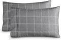 Bare Home Microfiber Pillow Cases - Standard/Queen Size Set of 2 - Cooling Pillowcases - Double Brushed - Pillowcases 2 Pack - Easy Care (Standard, Modern Plaid - Grey/White)