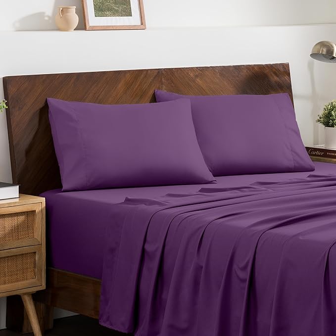 Bare Home Microfiber Pillow Cases - King 20x36 - Cooling Pillowcases - Double Brushed - Easy Care - Envelope Closure (King Pillowcase Set of 2, Plum)