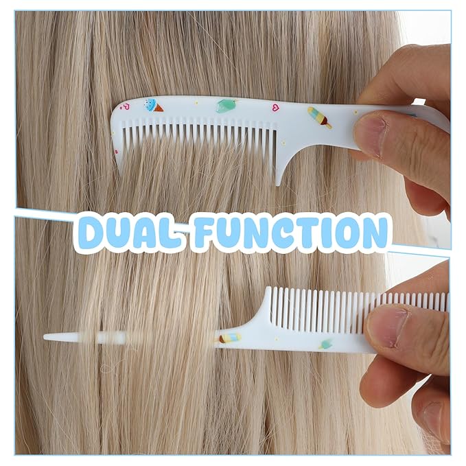 Toddler Comb Set, Small Cute Fine Tooth Baby Comb & Rat Tail Comb for Hair Styling, Blue Mini Toddler Hair Comb Plastic Parting Combs, Anti-Static Hairdressing Comb for Baby Girl Wet Dry Hair (2Pcs)