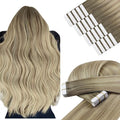 YoungSee Tape in Hair Extensions Human Hair Balayage Blonde Tape in Hair Extensions Ash Blonde with Platinum Blond Tape-in Human Hair Extension Ombre Tap ins Extension 20In 50g 20pcs for Wedding