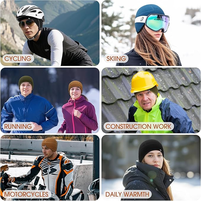 Skull Cap Helmet Liner, Winter Thermal Cycling Cap for Men & Women, Lightweight Cycling Hat for Biking Running Outdoor Work