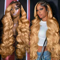 Honey Blonde Lace Front Wigs Human Hair 13x6 Ombre HD Transparent Lace Frontal Wig 12A Body Wave 1B/27 Highlight Lace Front Wigs Glueless Human Hair Wigs for Women Pre Plucked with Baby Hair
