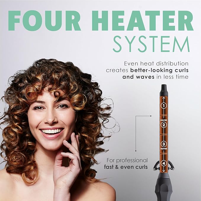 MINT Professional Clamp-Free Curling Wand 3/4 Inch for Long Hair | Extra Long Curl Wand 4-Heater Ionic Ceramic Tourmaline Barrel | Best Curling Wands | Adjustable 230-430°F | Worldwide Dual Voltage