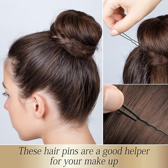 100PCS 2.4Inch U Shaped Hair Pins,Black Bobby Pins for All Hair Types,Hair Pins for Women,Pain-Free U Pins for Buns With Box（Black）