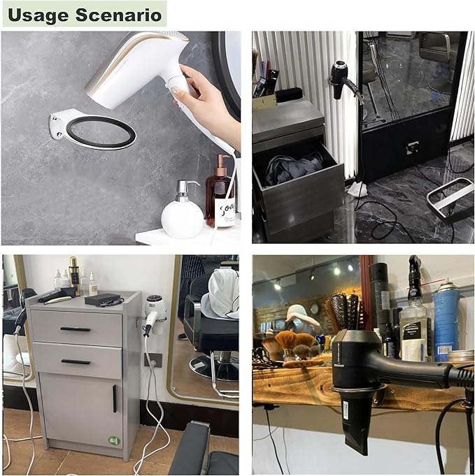 Wall Mounted Hair Dryer Stand, Stainless Steel , Hair Tool Storage, Suitable for Bathrooms, Hair Salons, Hotels (Black 1 PCS)