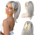 Ponytail Extension – 16” Claw Clip in Ponytail Hair Extensions Natural Soft Synthetic High Pony Tail Hairpieces for Women (Silver Grey, 16 inch)