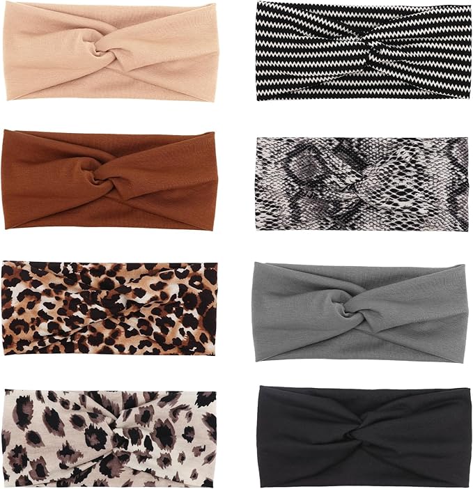 DRESHOW 8 Pack Headbands for Women Yoga Knotted Headbands Elastic Criss Cross Hair Accessories Sports Head Wrap Non Slip