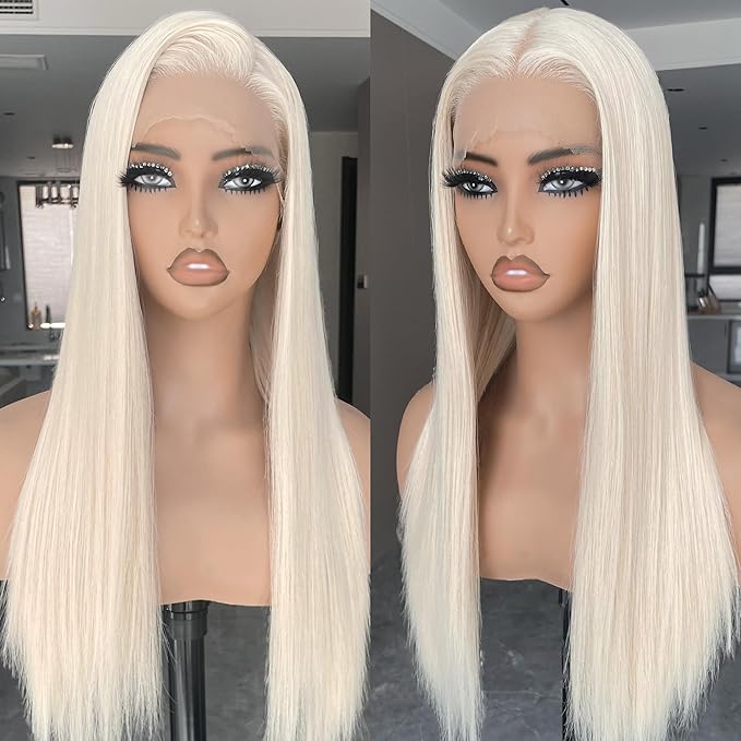 BLL Blonde Wig, Synthetic Lace Front Wigs Pre-Plucked 13x4 HD Glueless Straight 26inch Ready to Wear Pre-toned 613 Blonde Wigs Beginner Friendly Suitable For Daily Party Wear.