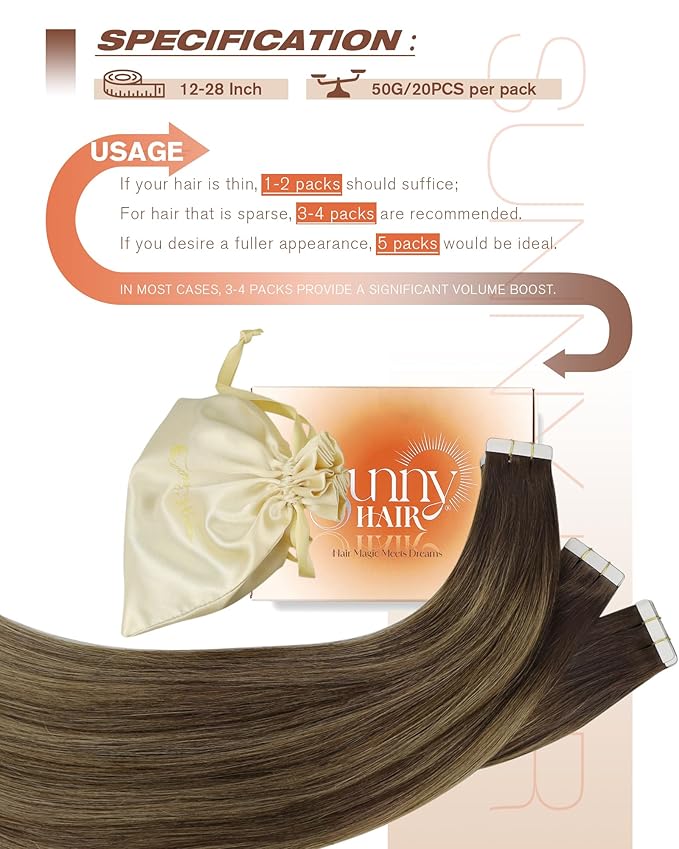 Sunny Hair Tape in Hair Extensions Real Human Hair Invisible Remy Hair Extensions Tape ins for Women Dark Brown Root to Caramel Blonde Balayage 24 inch 20Pcs 50G