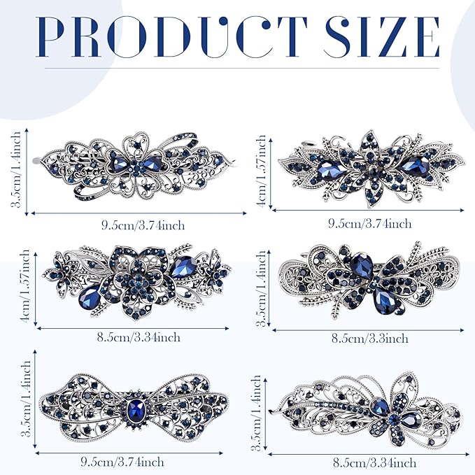 Geyoga 6 Pieces Vintage Hair Barrettes for Women Retro Flower French Pearl Crystal Rhinestones Clips Hair Pins for Women Styling Accessories(Deep Style)