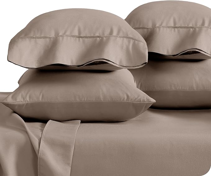 Bare Home Microfiber Bulk Pillow Cases - King Set of 4 - Cooling Pillowcases - Double Brushed - Taupe Pillowcases 4 Pack - Easy Care (King - 4 Pack, Taupe)