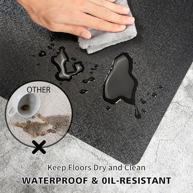 Vinyl Floor Mat for Home, Black Waterproof Area Mat for Under Dining Room Table, Sturdy Plastic Rug Protector for Kitchen, Living Room, Yard, Garage, Large Baby Play Mat (4'×6')
