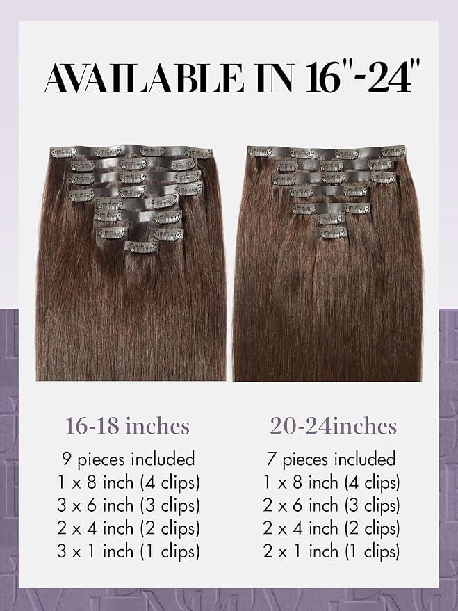 LUVME Seamless Clip in Hair Extensions Human Hair, 16 Inch 135g 9pcs Dark Brown Hair Extensions Clip in Human Hair Silky Straight Remy Human Hair Extensions