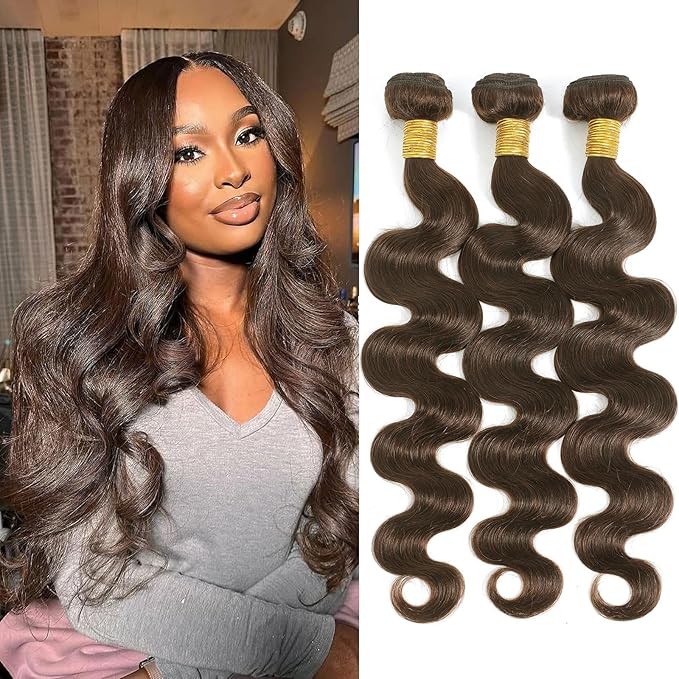 4# Body Wave Bundles Human Hair Chocolate Brown Color Body Wave Bundle 100% Real Human Hair And True To Length 10 12 14 Inch 3 Pcs/Pack