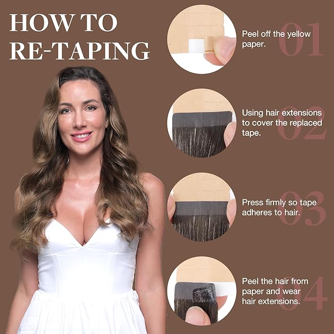 GOO GOO Tape in Hair Extensions Human Hair, 4/27/4 Balayage Chocolate Brown to Caramel Blonde, 20inch 50g 20pcs, Thick Ends Straight Seamless, Invisible
