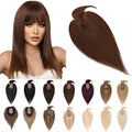 SEGO Hair Toppers for Women Real Human Hair With Bangs, 7 * 13CM Silk Base 100% Remy Human Hair Clip in Top Wiglet Hairpieces Add Volume /14 Inch Medium Brown