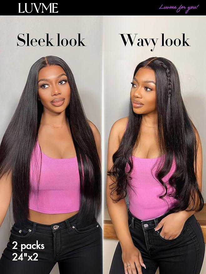 LUVME Silky Straight Seamless 110g 7Pcs Clip in Hair Extensions Full Max with 20inch Remy Human Hair Extensions, Natural Black 100% Real Soft Human Hair