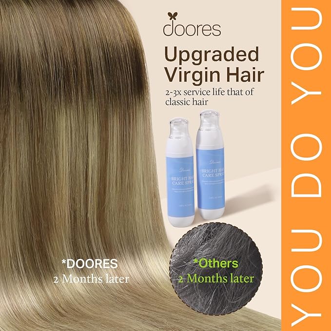 DOORES Hair Extensions Clip in Human Hair, Balayage Dark Brown to Chestnut Brown and Dirty Blonde 100g 14 Inch 7pcs, Remy Clip in Extensions Real Natural Straight Weft