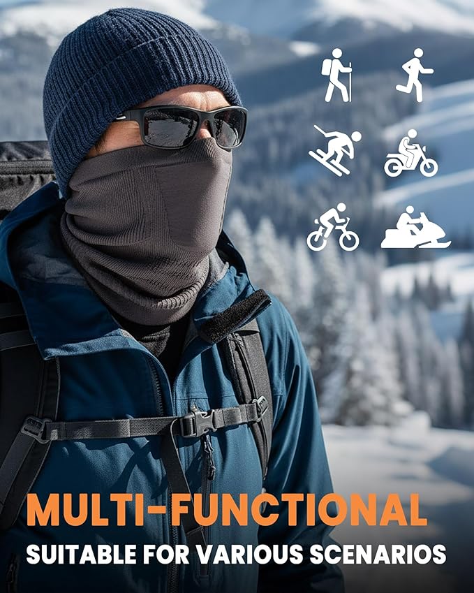 Winter Neck Warmer Gaiter Ski Face Mask, Breathable Fleece Balaclava Windproof Cold Weather Scarf