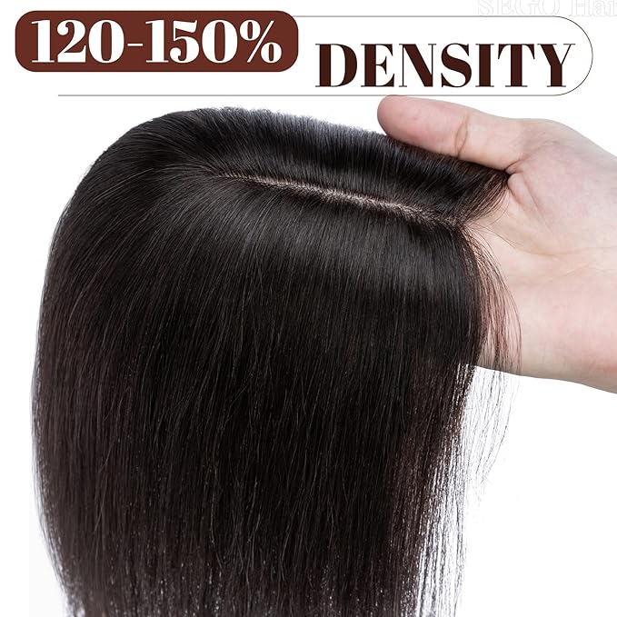 SEGO Real Human Hair Topper for Women, No Bangs Hair Topper with Anti-Slip Clips (18 Inches 1B Natural black)