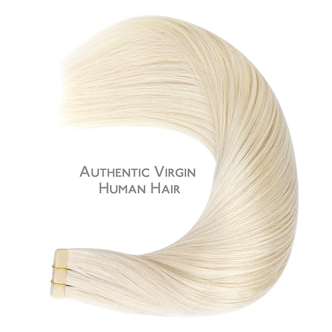 WENNALIFE Tape in Hair Extensions Human Hair, 20pcs 50g 22 inch Platinum Blonde Remy Hair Extensions Straight Human Hair Tape in Extensions Skin Weft Tape Extensions Human Hair