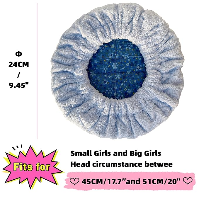 AKISS Flaxseed Deep Conditioning Heat Cap Portable Microwave Hot Bonnet Therapy Hair care Cap For Kids Girls (Skyblue/Scenery, Small)