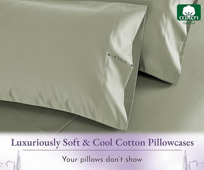 California Design Den King Pillow Cases Set of 2-1000 Thread Count Sateen, Soft and Thick 100% Cotton King Pillow Covers, Durable - Sage Green