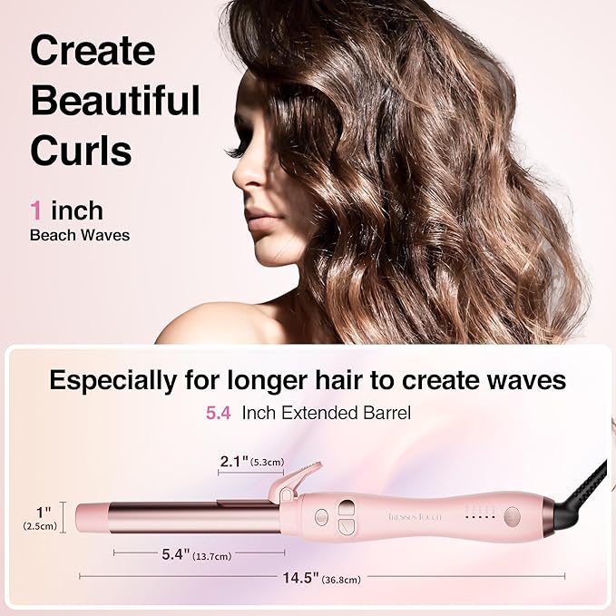 Extra-Long Barrel Rotating Curling Iron with Short Clamp, Automatic Curling Iron 1 Inch Creates Loose Curls – for Medium and Long Hair, High Heat 410°F, Instant Heat up, Double Ceramic, Dual Voltage