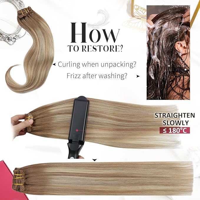 Moresoo Clip in Hair Extensions Real Human Hair Brown to Blonde Hair Extensions Clip ins Light Brown to Meidum Blonde Balayage Soft And Straight 120g/7pcs 16 inch