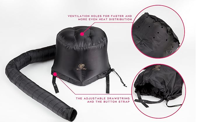 BEAUT'E SEOUL Bonnet Hair Dryer Attachment – Large Soft Hood for Handheld Blow Dryers, Deep Conditioning Cap for Natural Curly Hair, Quick Drying & Hair Treatment