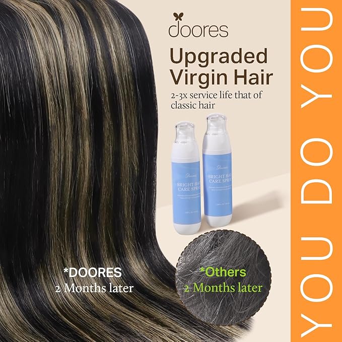 DOORES Human Hair Clip in Extensions, Balayage Natural Black to Light Blonde 12 Inch 80g 7pcs, Clip in Hair Extensions Remy Hair Extensions Straight