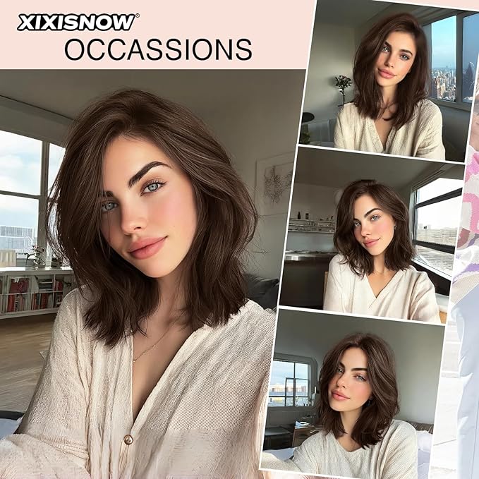 2 Pcs Clip In Hair Volumizer 8 Inch Invisible Heat Resistant Hair Pieces Thick Hair Clip Ins Adding Extra Volume Hairs Extensions Short for Women With Thin & Fine Chocolate Brown