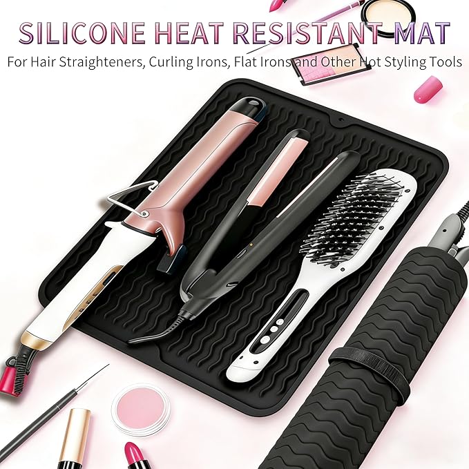 Heat Mat for Curling Iron, Oversize Silicone Resistant Mat for Hair Tools, Hot Pad for Hair Straightener, Flat Irons and Hot Hair Styling Tools Home Travel Gym Salon (15.7" x 11.8")