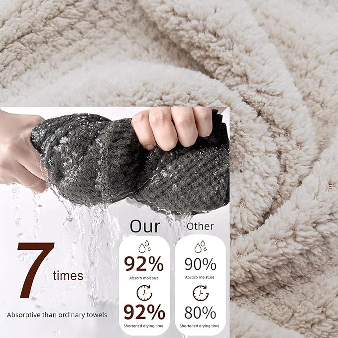 Women Microfiber Hair Towel Wrap with Elastic Strap,Super Absorbent Anti Frizz Drying Turban for Curly, Long,Wet Hair- Beige