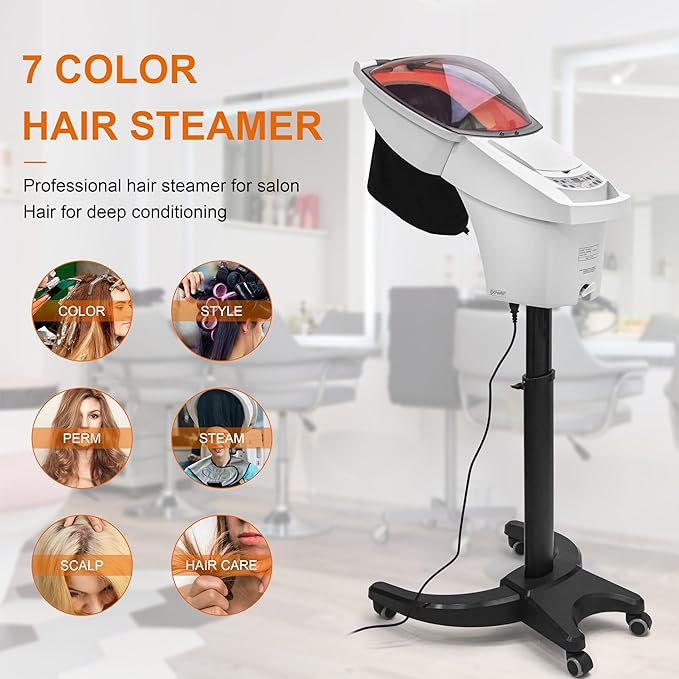 Elitzia Hair Steamer Micro Mist Aroma Steam Mister Hooded 4 Color Light Hair Care Professional for Natural Black Hair Use Shampoo Bowl Hair Wash Recline Chair Black Color with UV Protect Coat ET19290